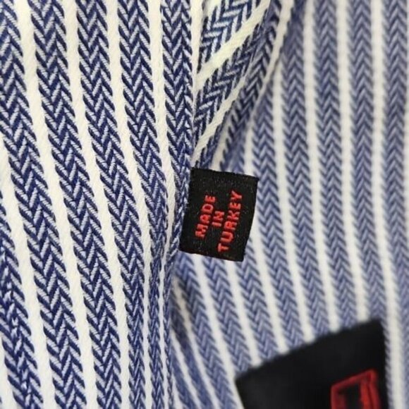 Jared Lang After Hours Shirt Men's XL Blue Cotton Herringbone Slim Fit Button-Up - Picture 9 of 16